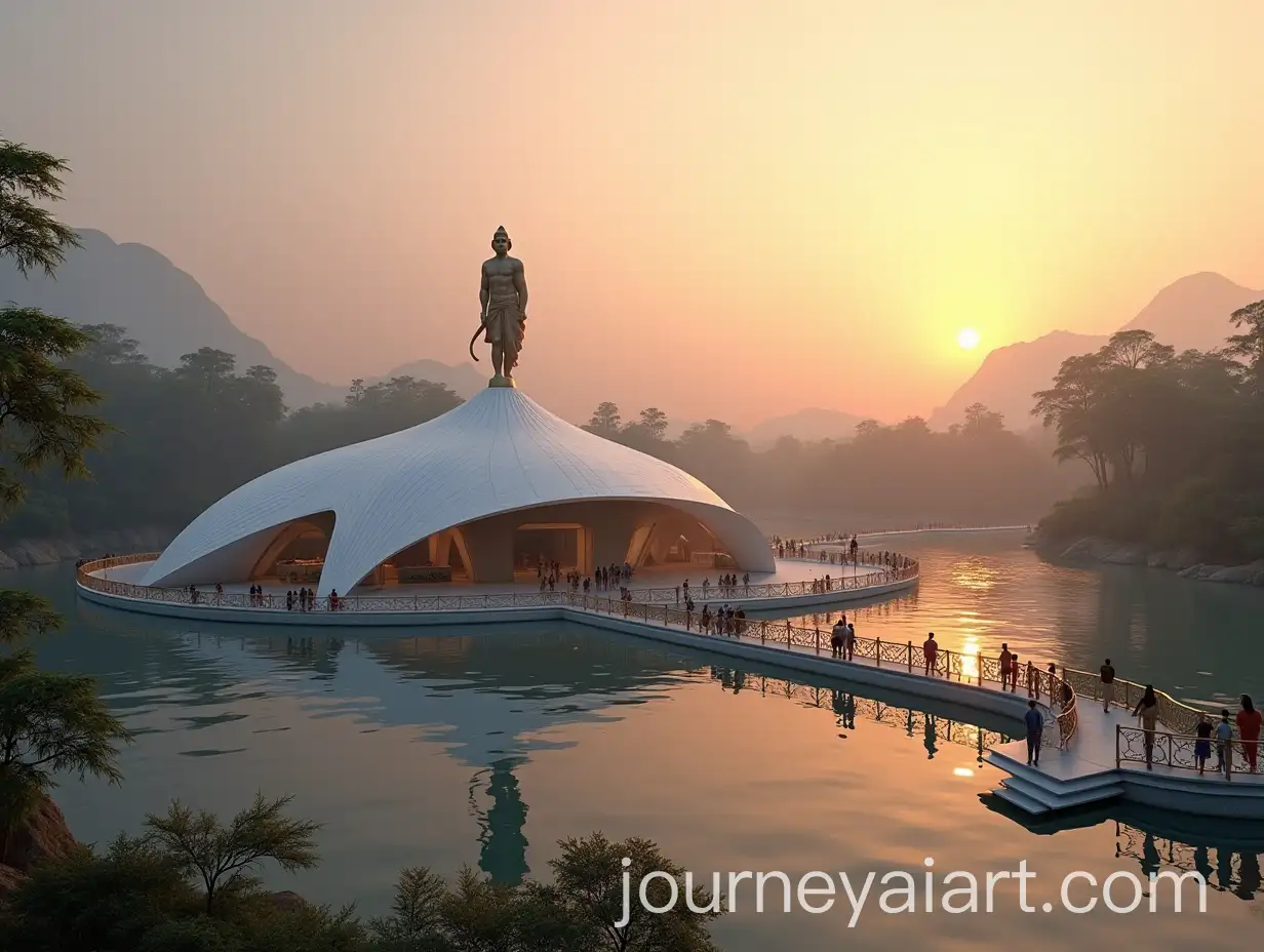 Hindu-MonkeyAI-Image-Prompt-Expansion-God-Hanuman-Statue-Overlooking-Artificial-Lake-at-Dusky-Sunset