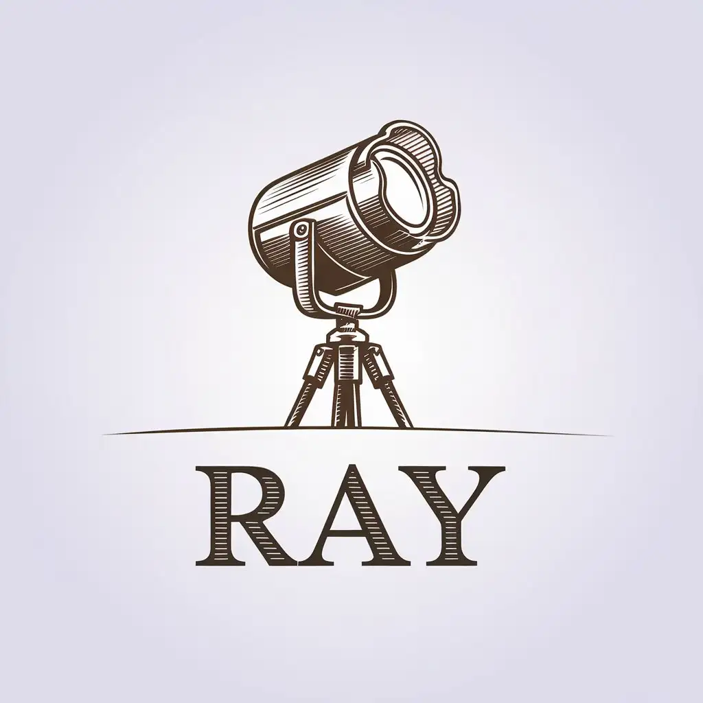 LOGO Design for RAY Minimalistic Vector Spotlight on Tripod with HandDrawn Style