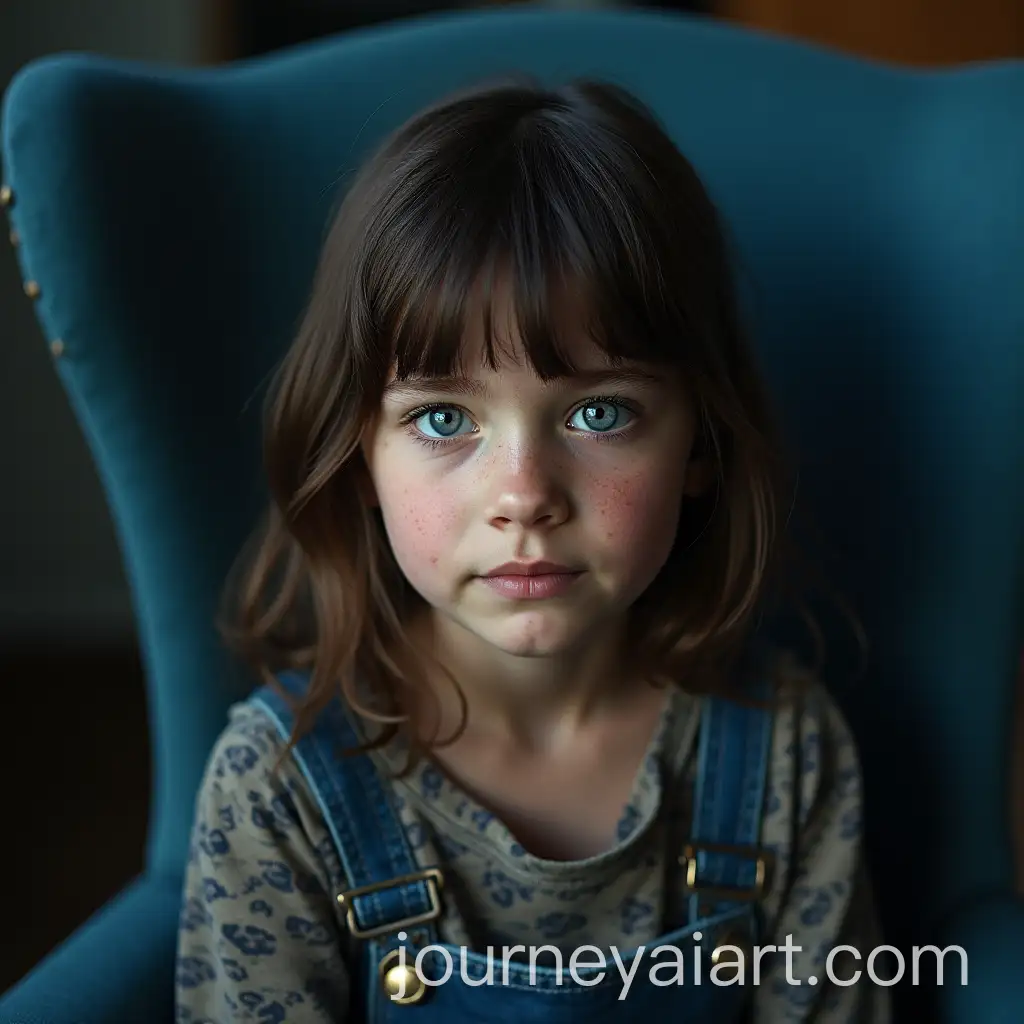 Young-Girl-Sitting-on-Short-Blue-Chair-with-Bangs-and-Freckles