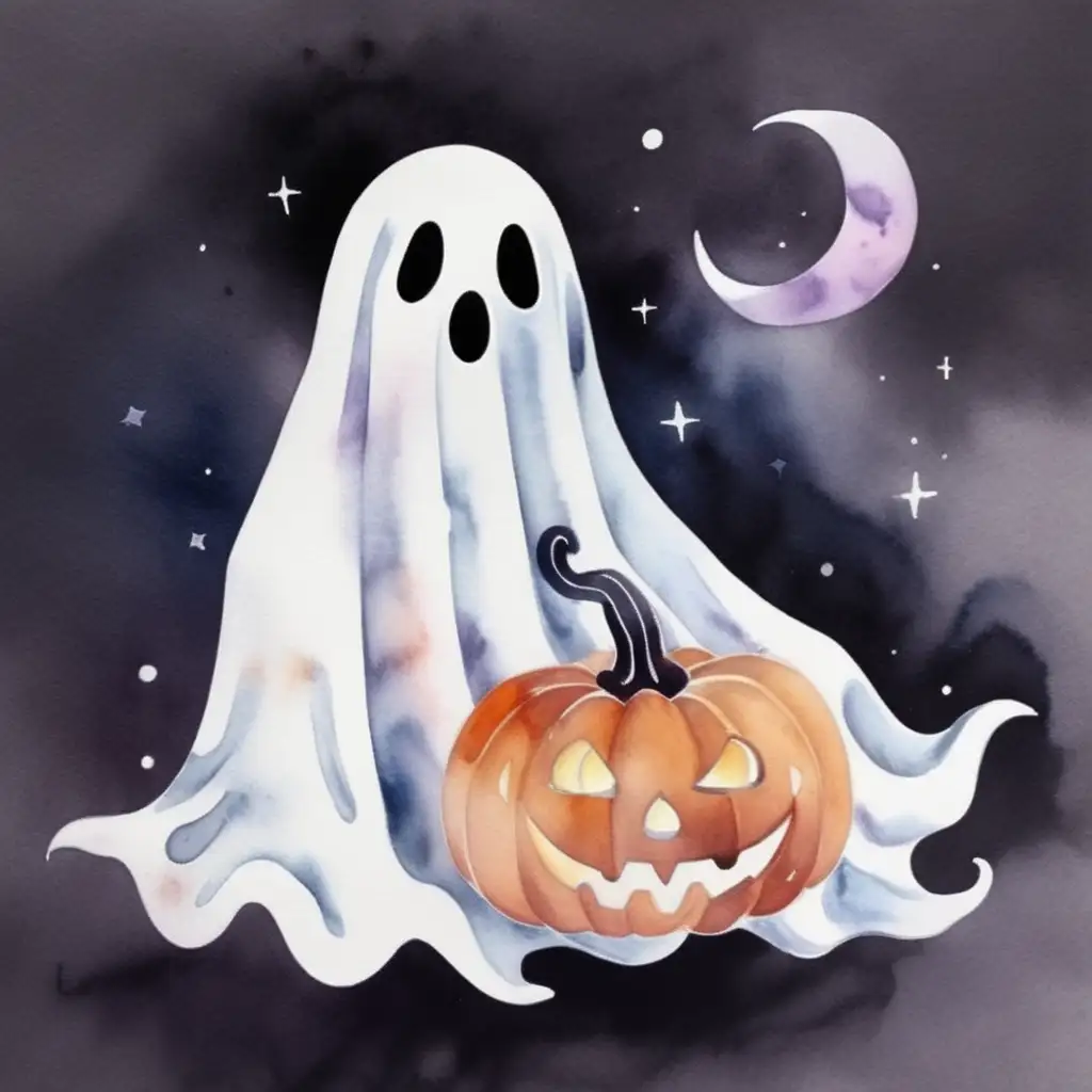 Aesthetic Watercolor Halloween Ghost Artwork