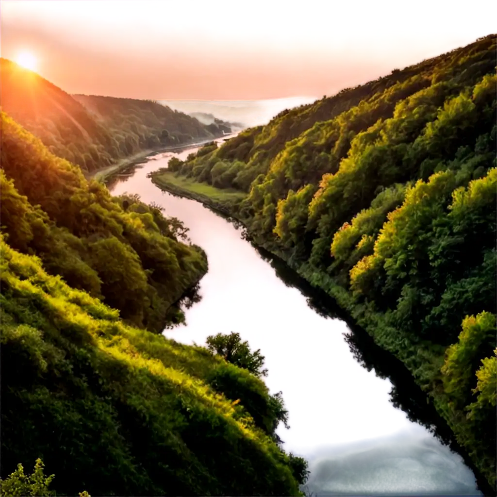 Serene-Hillside-Morning-with-River-Trees-and-Sun-PNG-Image-for-Clarity-and-Detail