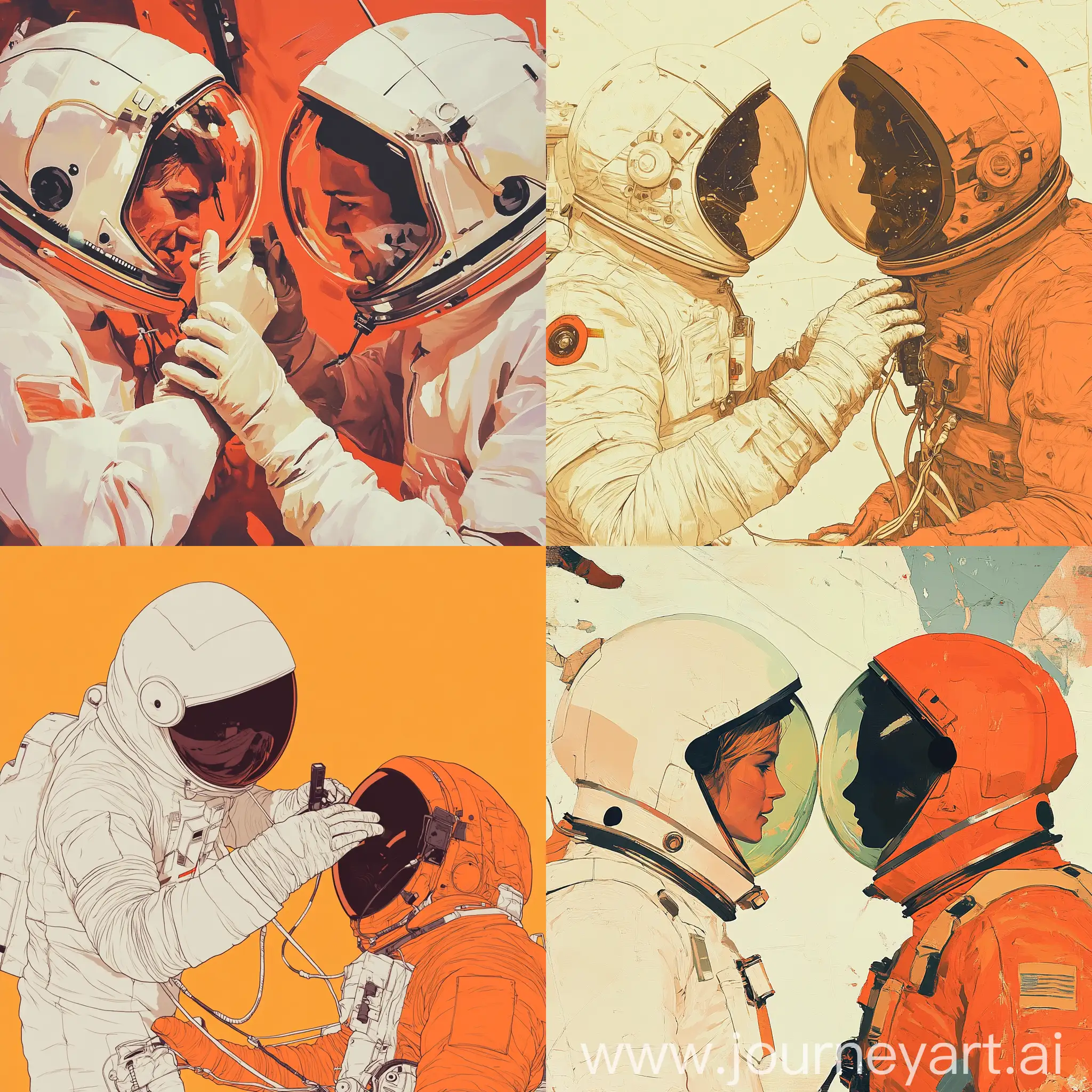 Medical-Cosmonaut-Examining-Colleague-in-Orange-Suit-on-Spacecraft