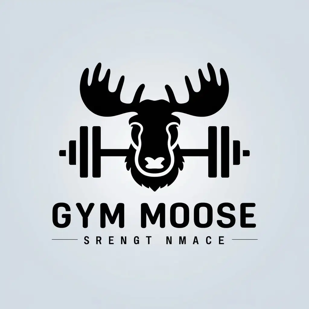 a vector logo design,with the text "Gym moose", main symbol:Moose, dumbbells, sport, strength,Minimalistic,be used in Sports Fitness industry,clear background