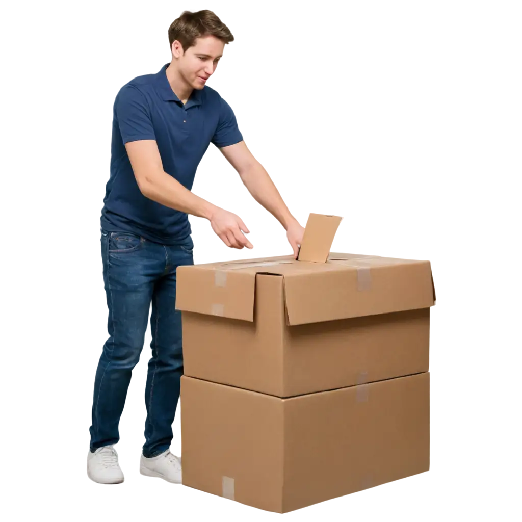 PNG-Image-of-a-White-Man-Packaging-Goods-into-a-Carton-Box-HighQuality-Visual-Asset-for-Ecommerce-Logistics