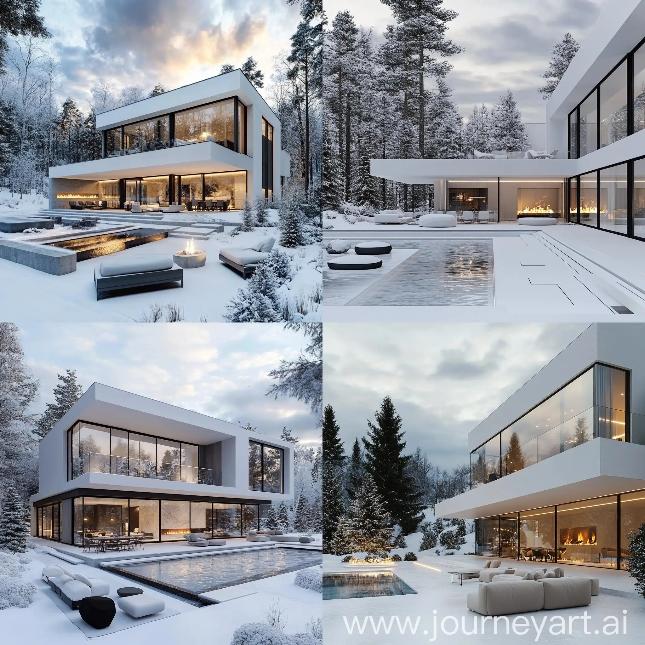 Modern-ThreeStory-Villa-with-Infinity-Glass-Pool-and-Winter-Forest-Setting