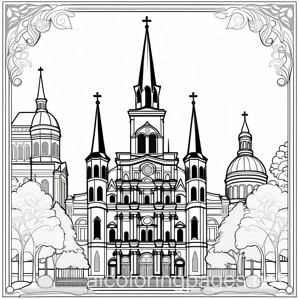 St-Louis-Cathedral-Winter-Christmas-Eve-Scene-Coloring-Page