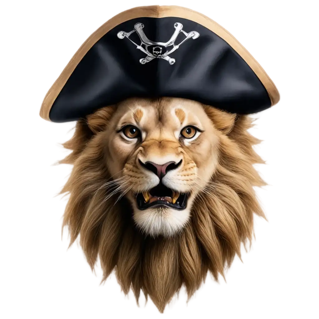 Black-and-White-Lion-Head-with-Pirate-Hat-PNG-Image-Captivating-and-Versatile-Artwork