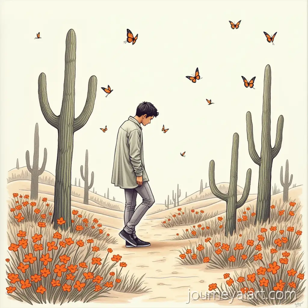 Person-Walking-Through-Desert-Bringing-Nature-to-Life-with-Flowers-Trees-Birds-and-Butterflies