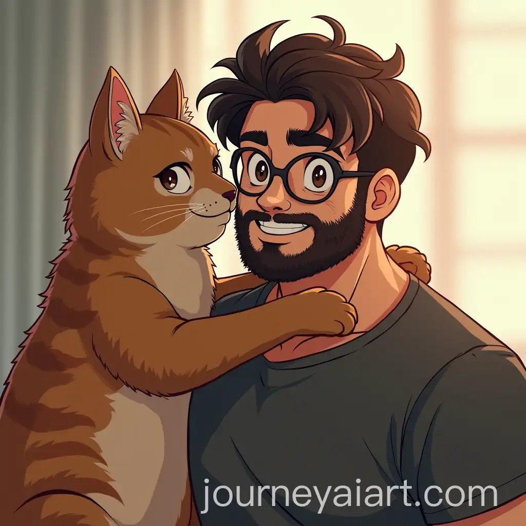 Brunette-Man-with-Glasses-Getting-Beat-Up-by-a-Giant-Scary-Brown-Tabby-Cat-in-Digital-Anime-Style