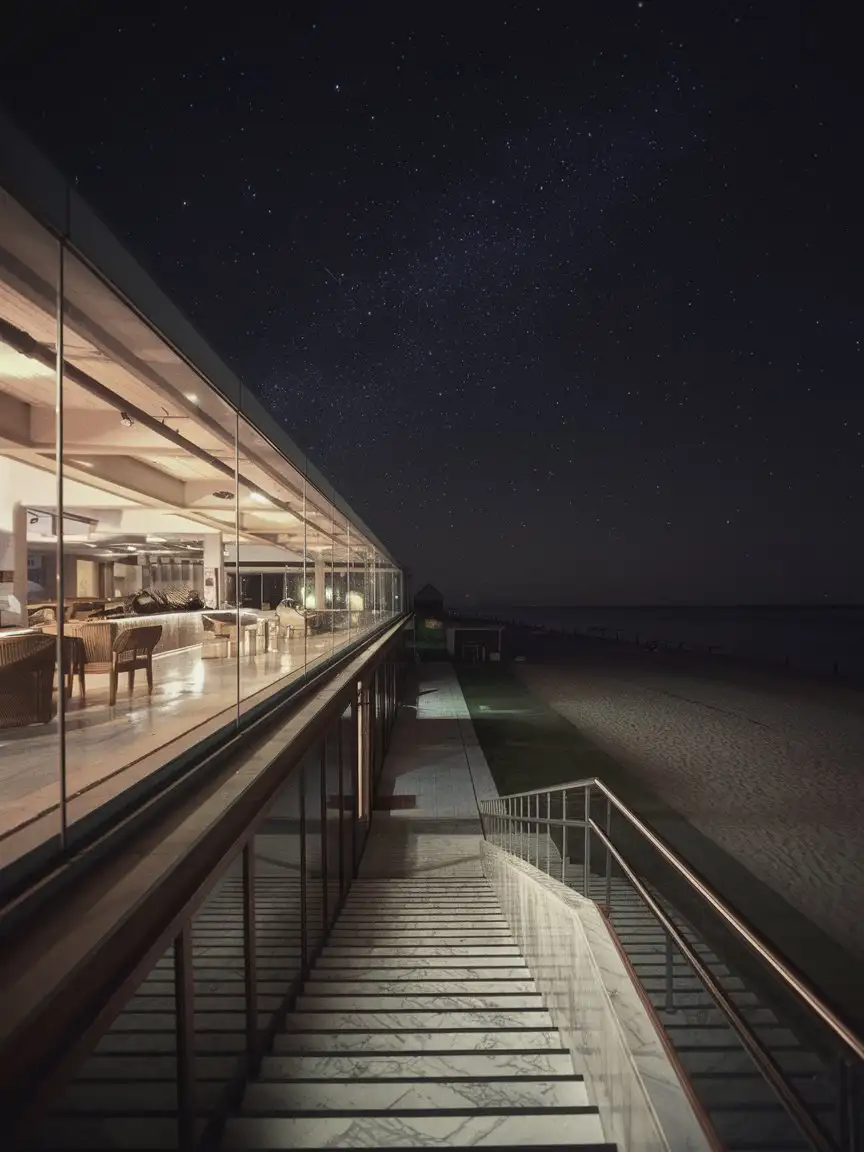 Sports-Complex-Reception-at-Night-in-Crimea-with-Direct-Staircase-to-Beach