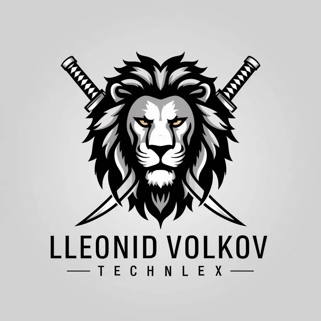 a vector logo design,with the text "Leonid Volkov", main symbol:Lion with katana,complex,be used in Technology industry,clear background