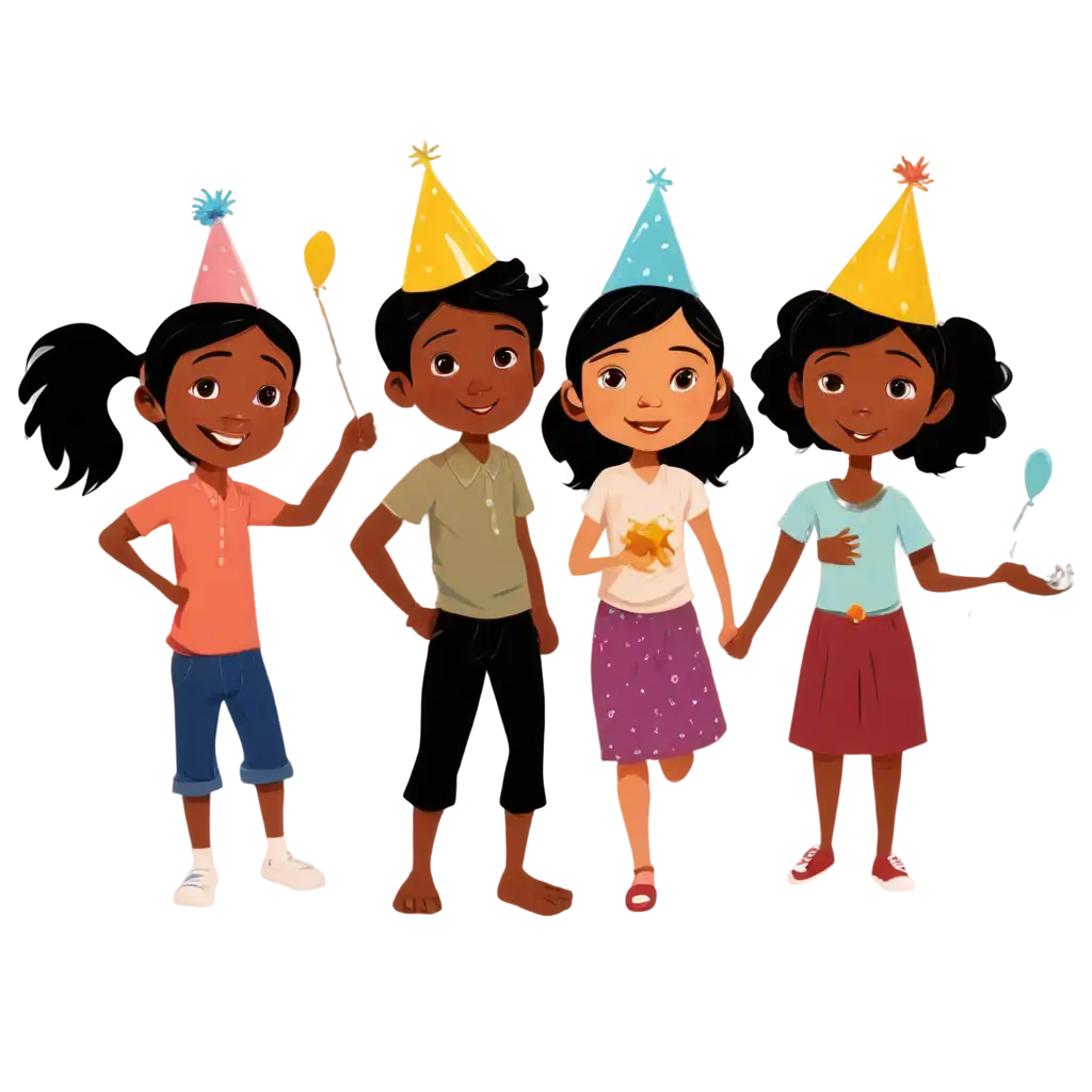 Cartoon-Indian-Children-Birthday-Celebration-PNG-Image