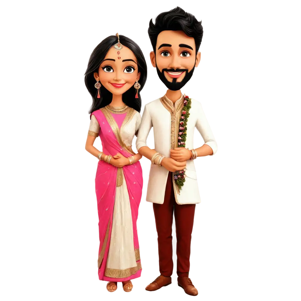 Vibrant-Marathi-Brahmin-Wedding-Couple-Caricature-PNG-for-Celebrating-Traditions