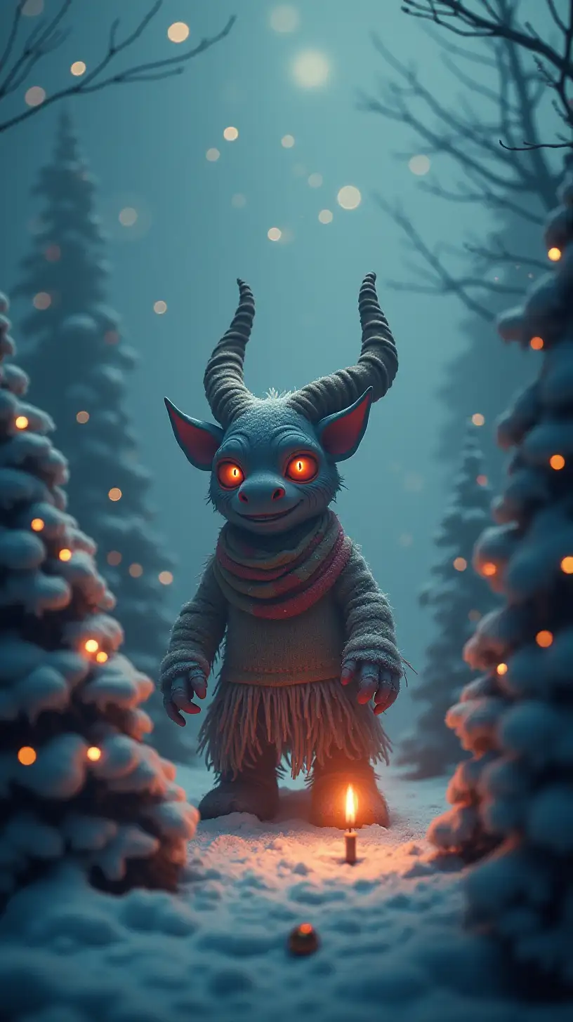 Foggy Christmas Landscape with a Festive Demon