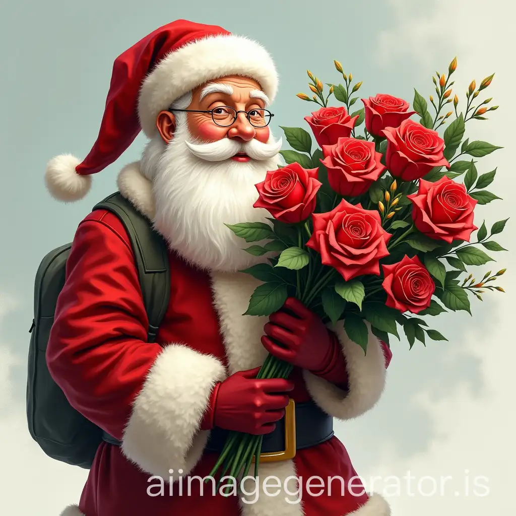 Santa-Claus-Carrying-a-Bouquet-of-Roses