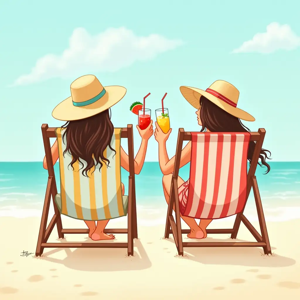 TwoAI-Image-Prompt-Expansion-Girls-Enjoying-Tropical-Drinks-on-the-Beach-in-Retro-Chairs