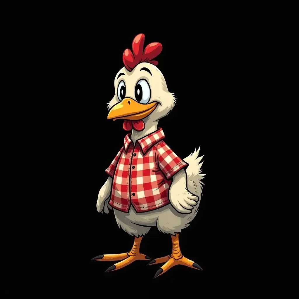 Cartoon-Dead-Chicken-in-Gingham-Shirt-Faceon-Viewpoint