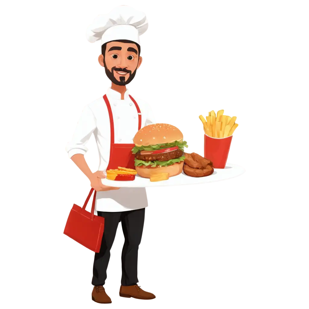 HighQuality-PNG-Image-of-Young-Male-Chef-Serving-Burger-Sausage-and-French-Fries