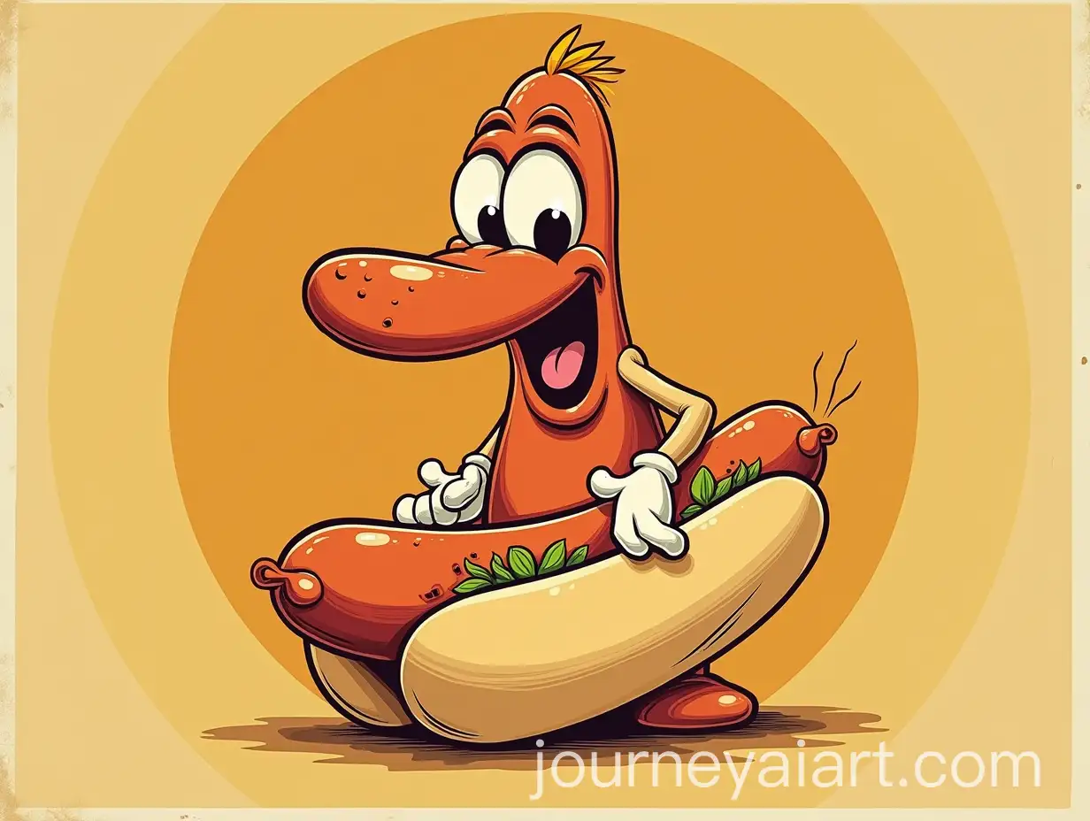 Vintage-Cartoon-Smiley-Hot-Dog-Character-Poster