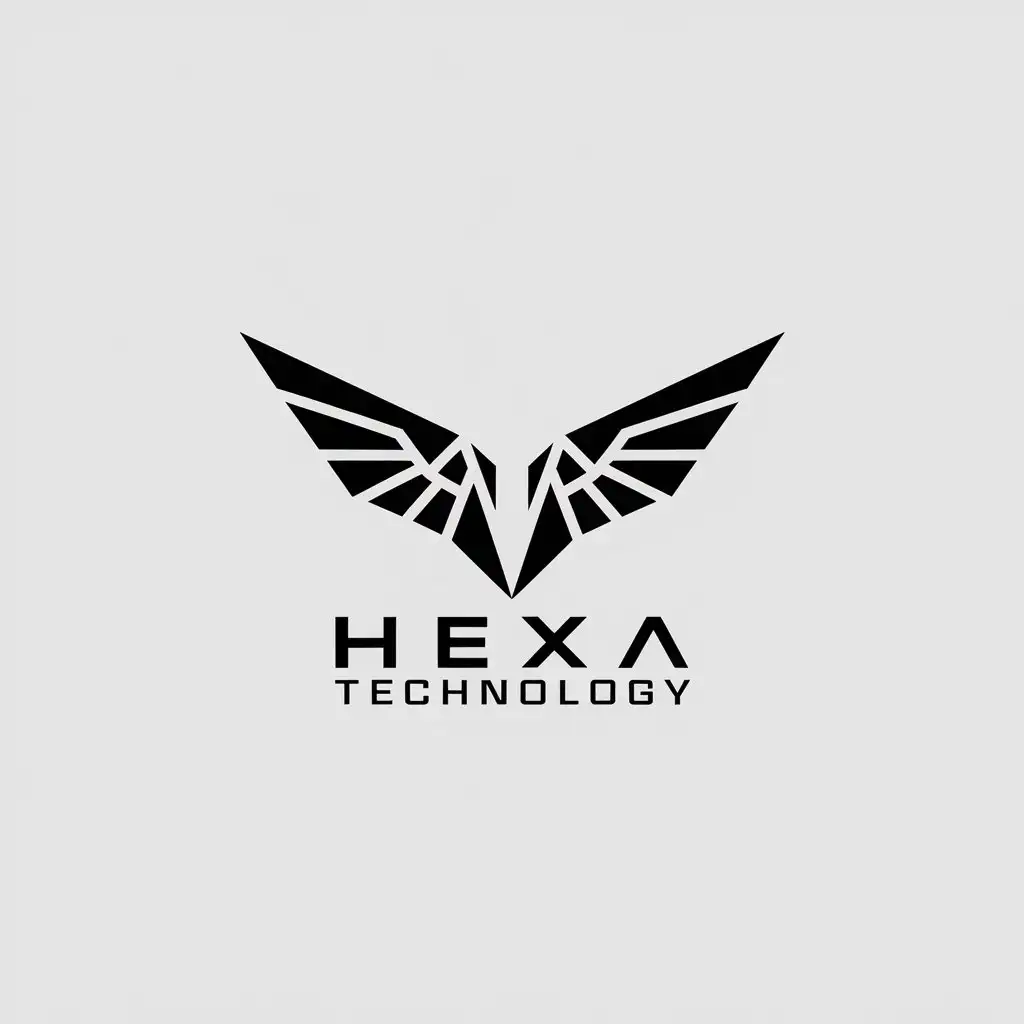 a vector logo design,with the text "HEXA technology", main symbol:wings, geometry,Minimalistic,be used in Technology industry,clear background