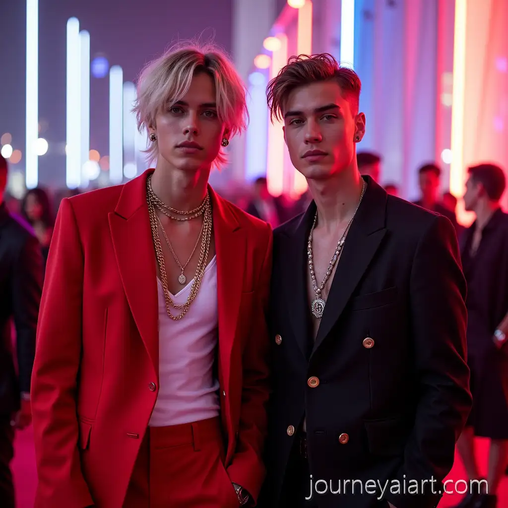 Justin-Bieber-and-YNY-Sebi-on-Red-Carpet-at-Modern-Music-Awards-with-Neon-Lights