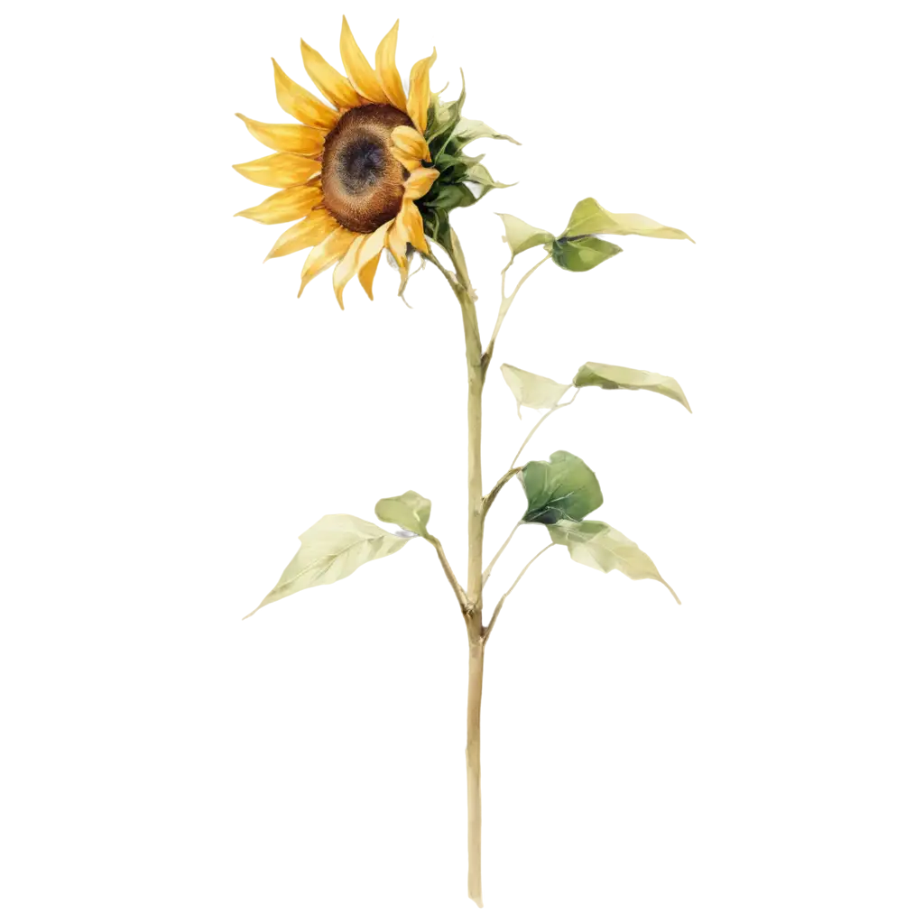 Sparse-Sunflower-Stem-Watercolor-PNG-Image-Faded-Colors-for-Artistic-Appeal