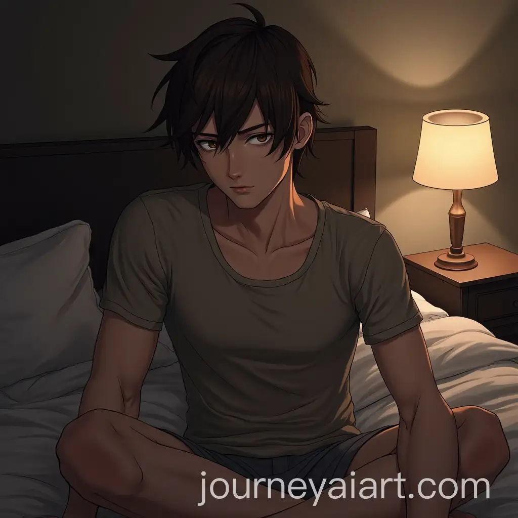 Cozy-Anime-Male-Portrait-on-Bed-with-Dramatic-Lighting