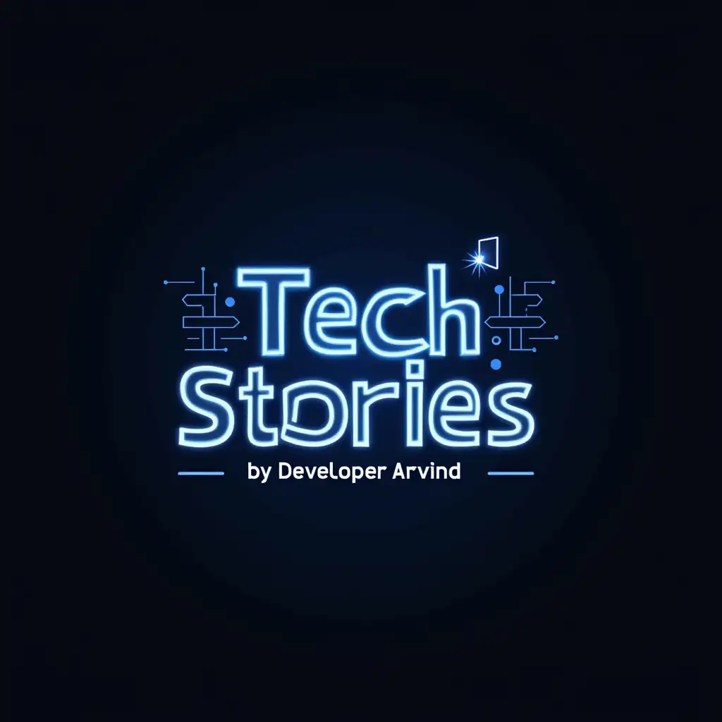 Design a modern and visually captivating logo for 'Tech Stories,' a YouTube series by the channel 'Developer Arvind.' The logo should convey innovation, technology, and storytelling. Use a clean and futuristic design with a color palette of vibrant blue, white, and subtle gradients of black and gray. Incorporate elements like a digital book, circuit lines, or a light bulb to symbolize both knowledge and creativity. The text 'Tech Stories' should be in bold, sleek typography with a high-tech look, and 'by Developer Arvind' can be subtly placed below in a smaller, minimalist font. The logo should be versatile enough for use as a YouTube profile icon, thumbnail watermark, and intro/outro branding. Aim for a balance of simplicity and sophistication, appealing to a tech-savvy audience.