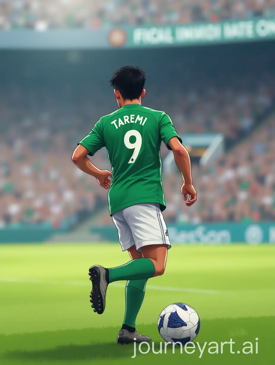 Iranian-Football-Player-in-Green-TShirt-Running-at-Santiago-Bernabeu-Stadium