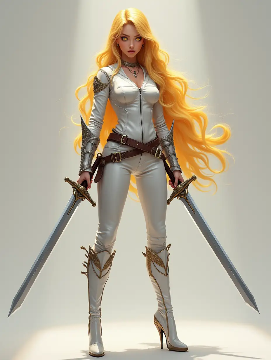 Young-Female-Warrior-in-White-Leather-Outfit-with-Swords