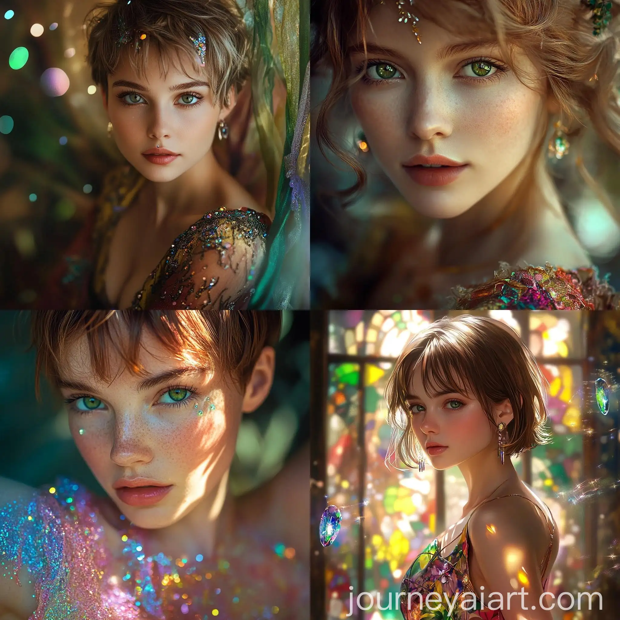 Magical-Slim-Woman-with-Short-Light-Brown-Hair-and-Colorful-Dress
