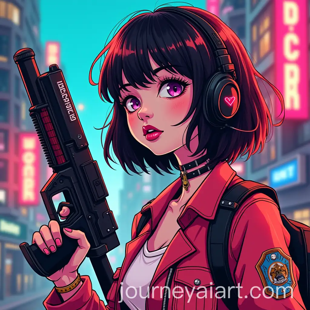 Cyberpunk-Girl-Holding-Toy-Gun-in-Vibrant-Pop-Art-Style