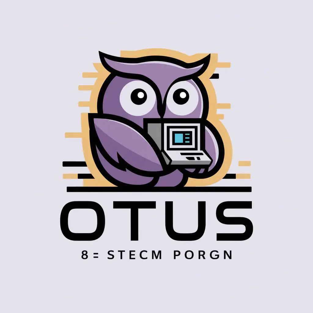 LOGO-Design-For-OTUS-Purple-Owl-with-Computer-in-8Bit-Game-Style