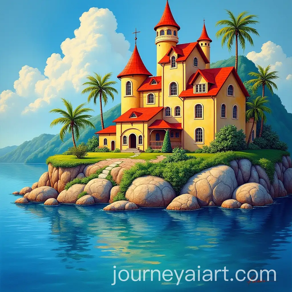 Beautiful-CastleLike-Waterfront-Houses-with-Palm-Trees-in-Marc-Chagall-Painting-Style