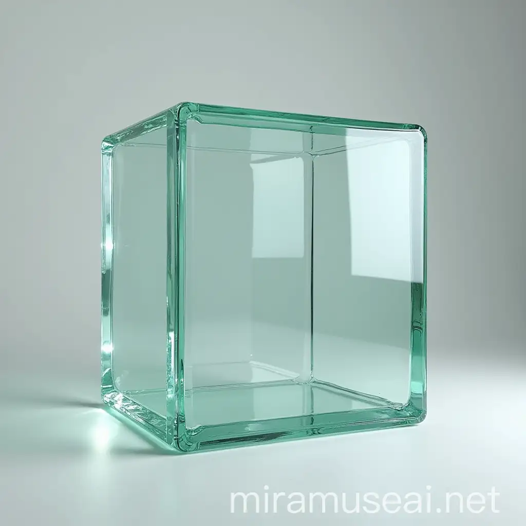 Transparent Glass Cube Cage with Reflections of Light