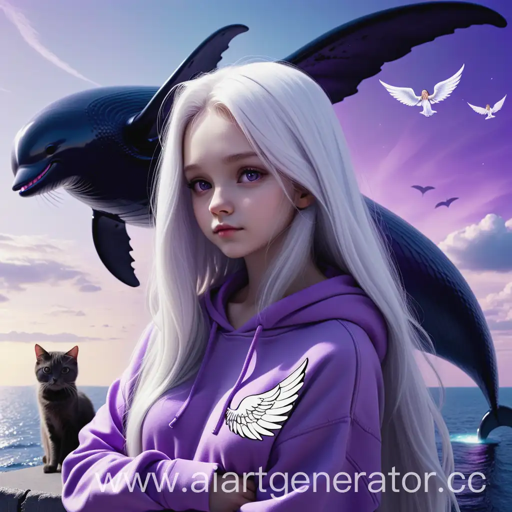 Girl-Angel-with-Long-White-Hair-in-Purple-Hoodie-and-Sky-Background-with-Whale-and-Cat