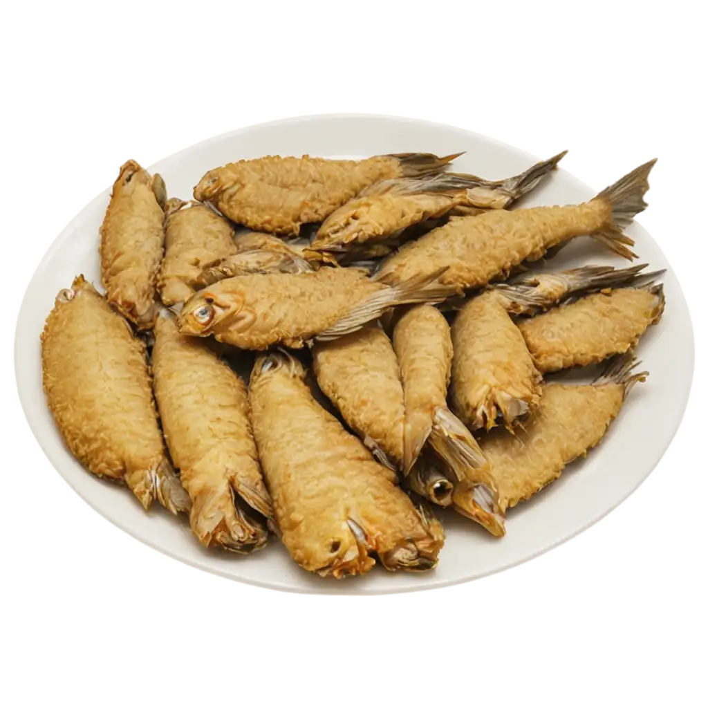 HighQuality-PNG-Image-of-Twenty-Fried-Fish-on-a-White-Plate-for-Culinary-and-Food-Design