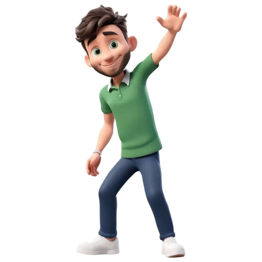 3D-Cartoon-Character-PNG-Male-in-Green-Shirt-with-New-Year-Turnaround-Pose