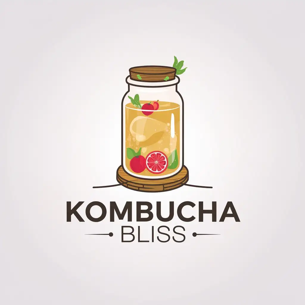 LOGO Design for Kombucha Bliss Minimalistic Glass Jar with Kombucha and Fruits