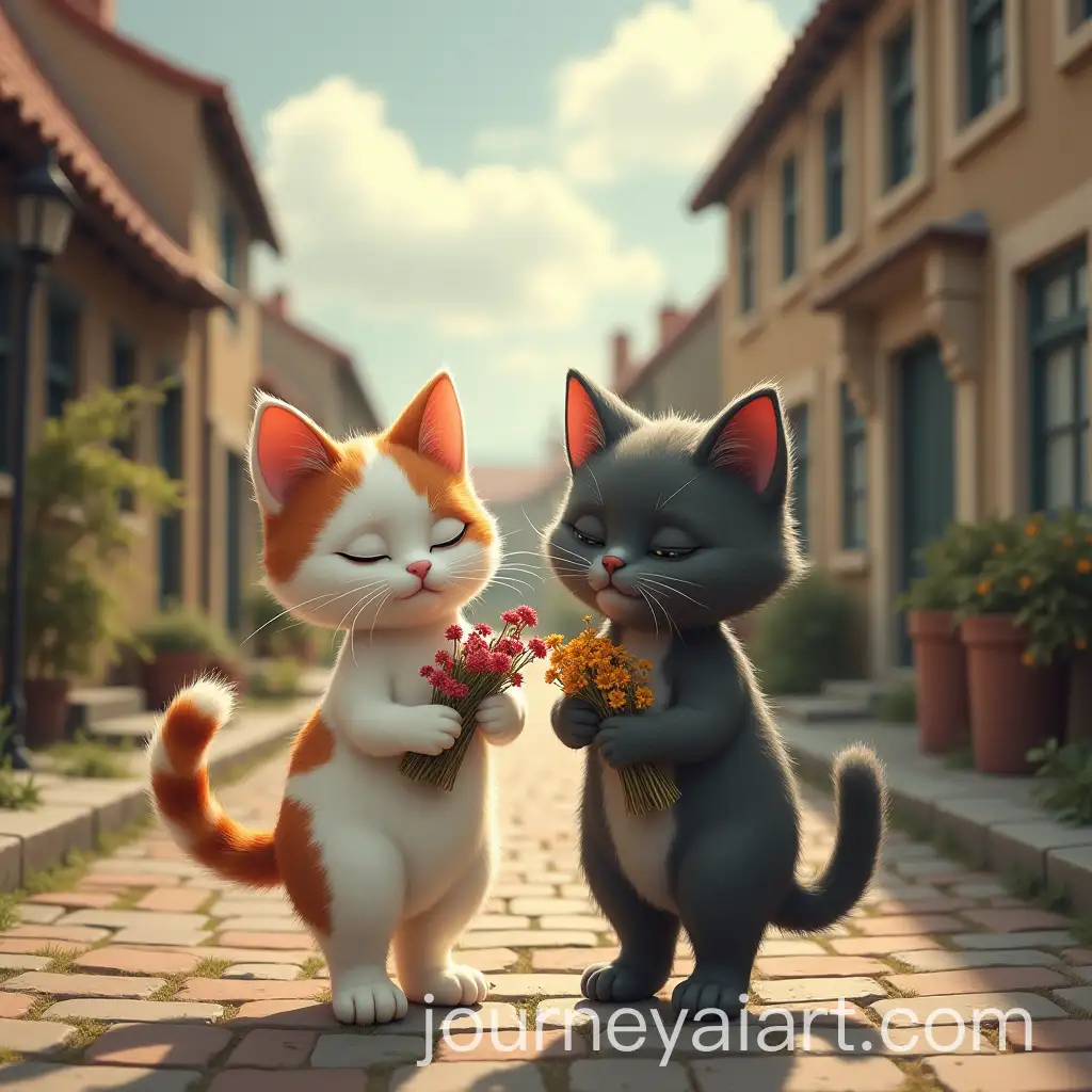 Two-Cats-Exchanging-Letters-and-Flowers-inAI-Image-Prompt-Expansion-Peaceful-Town-Before-the-War
