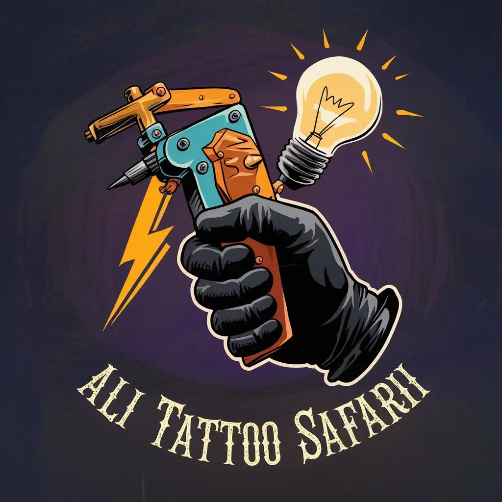 Fantasy-Style-Tattoo-Machine-with-Joyful-Turquoise-Colors-and-Latin-Font-Ali-Tattoo-Safari