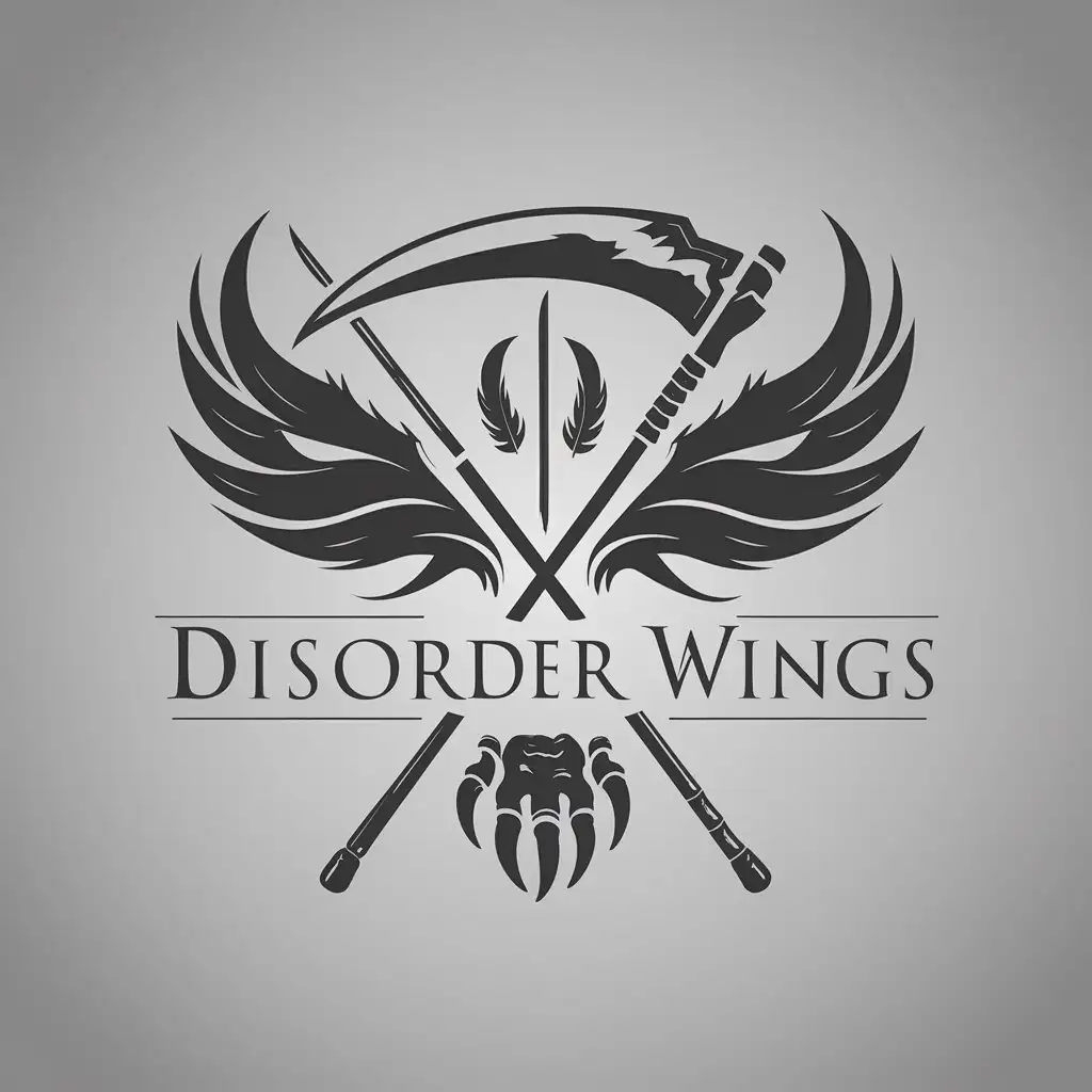 LOGO-Design-For-Disorder-Wings-Minimalistic-Vector-Logo-with-Raven-Feathers-Scythe-and-Dragon-Claw