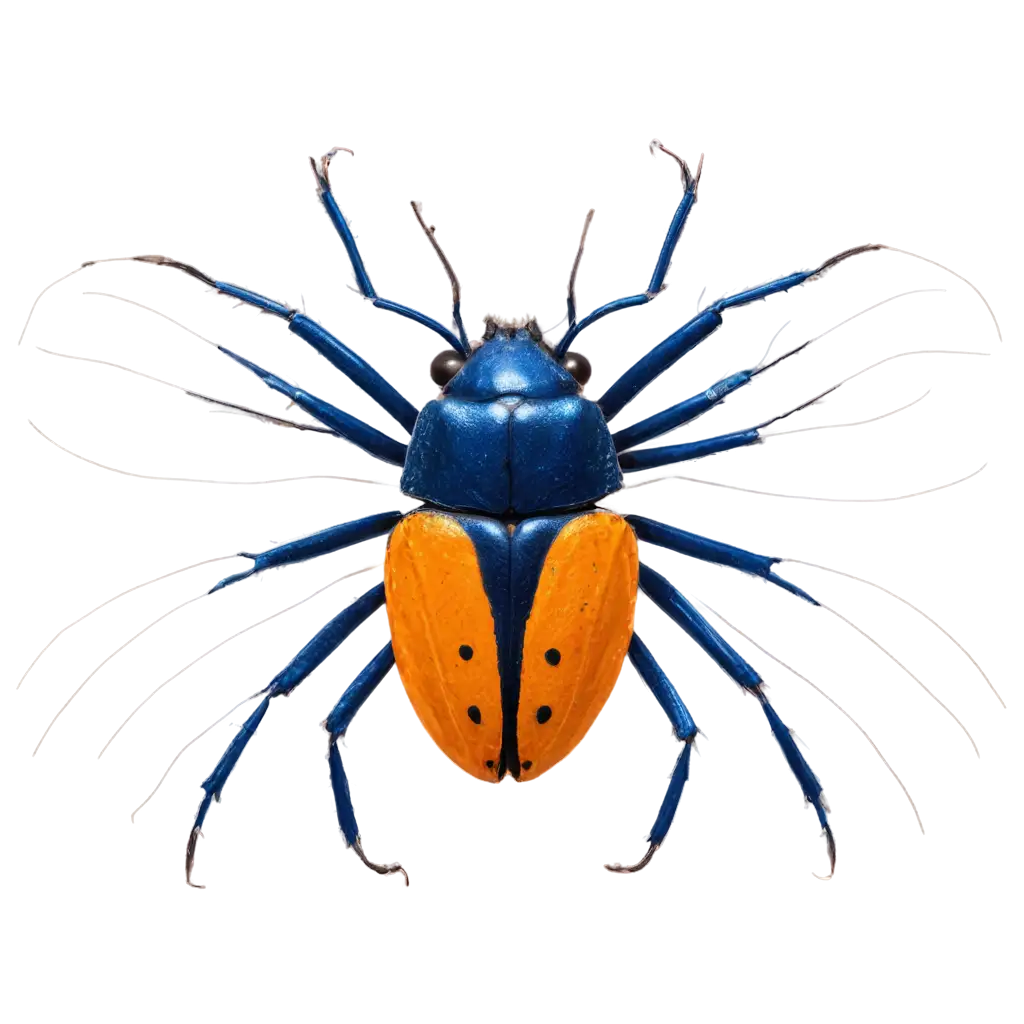 Pictogram of an orange and blue bug, viewed from above