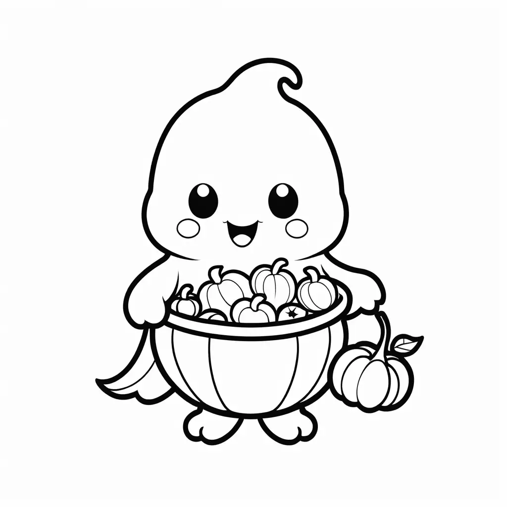 Cute-Ghost-with-Pumpkin-Candy-Bucket-Coloring-Page