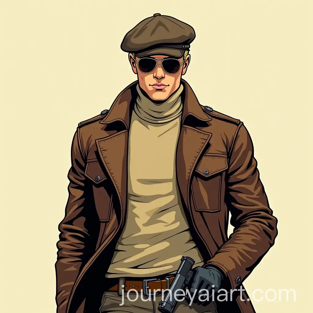 Stylish-Man-in-Brown-Leather-Jacket-with-Silenced-Handgun