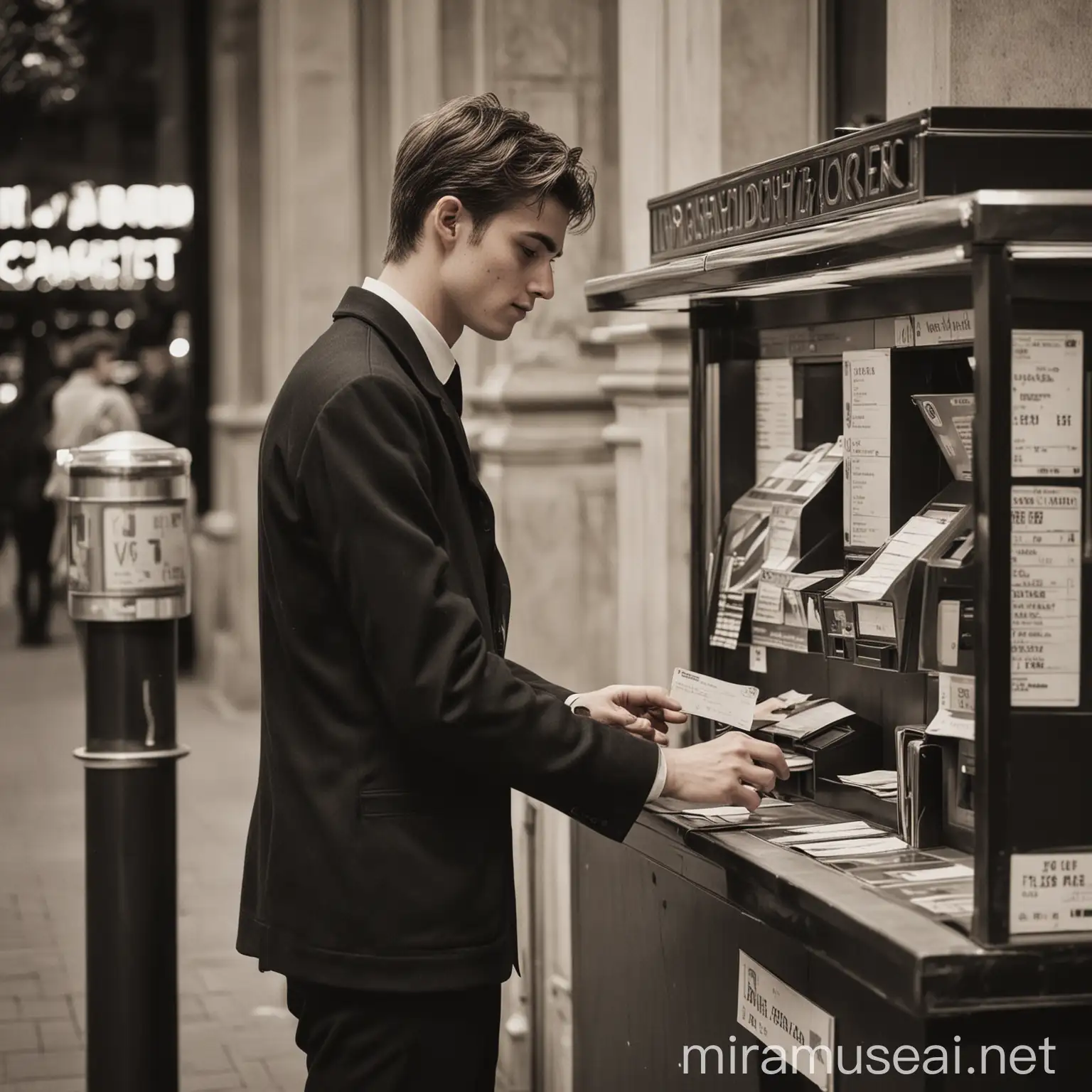 Young Man Buying Opera Ticket with Credit Card