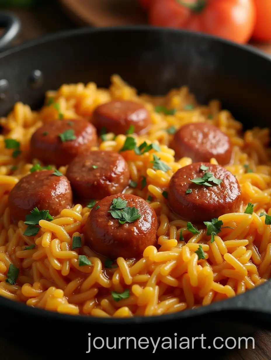 Hearty-Kielbasa-Rice-Skillet-in-Rustic-Serving-Pan