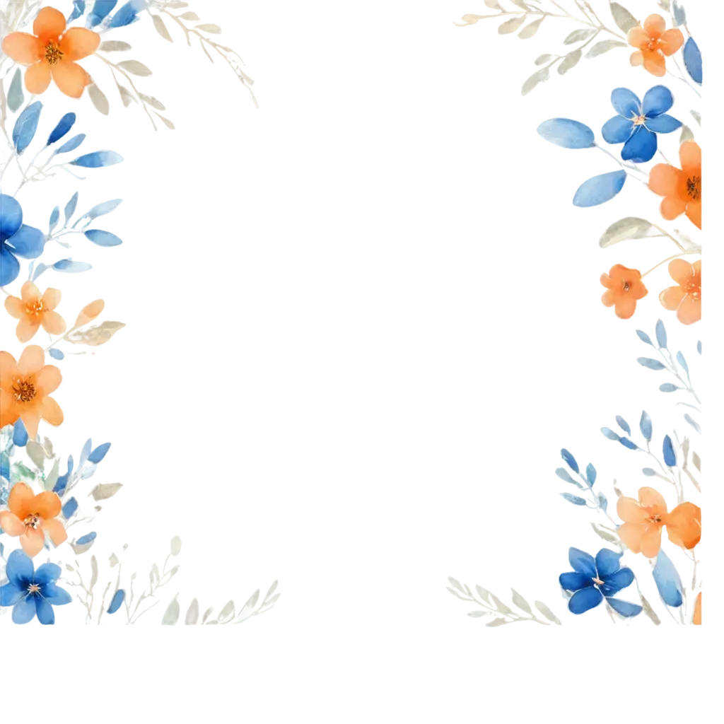 Watercolour-Blue-and-Orange-Flower-Border-PNG-Image-for-Wedding-Invitations