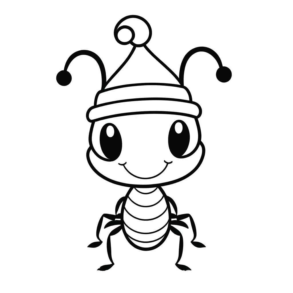 Smiling-Ant-Wearing-Christmas-Hat-Coloring-Page-for-Toddlers