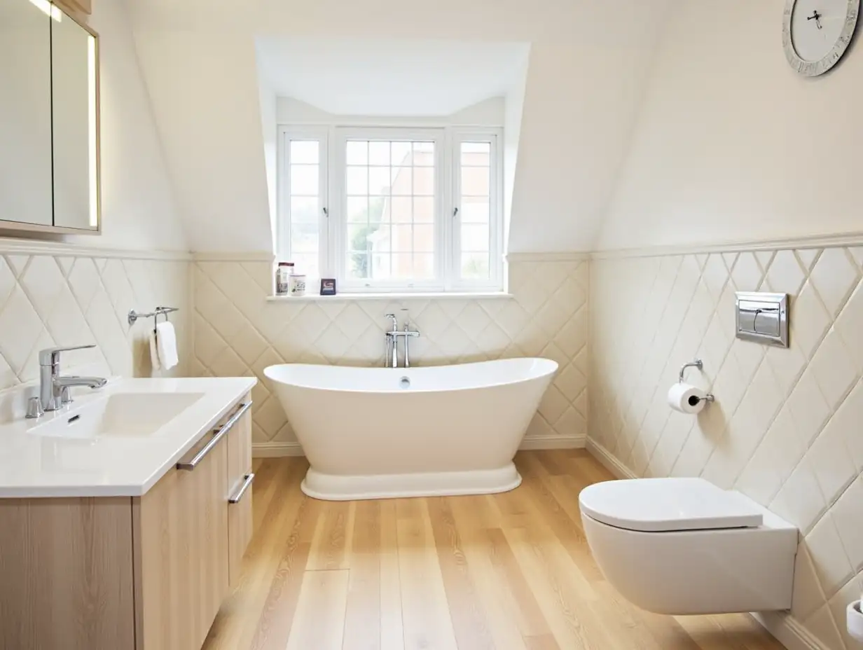 Elegant attic bathroom with bathtub